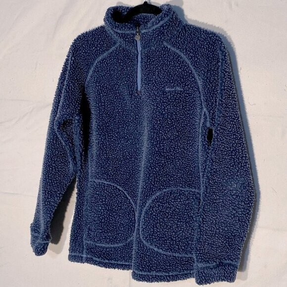 Weird Fish Navy Blue Fleece Sherpa Teddy 1/4 Zip Mock Neck Sweater UK 12 - Picture 1 of 11